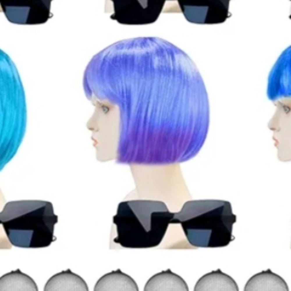 Violet Blue Bob Wig With Sunglasses
